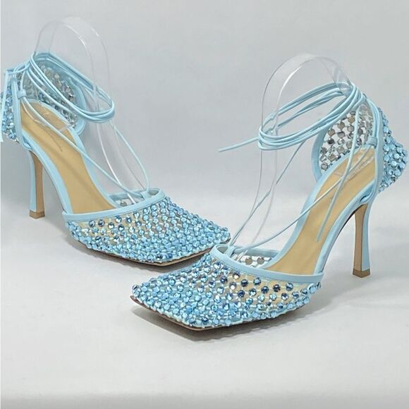 Bottega Veneta Stretch Embellished Ankle Strap High Heel Pumps size 41 - Picture 9 of 16